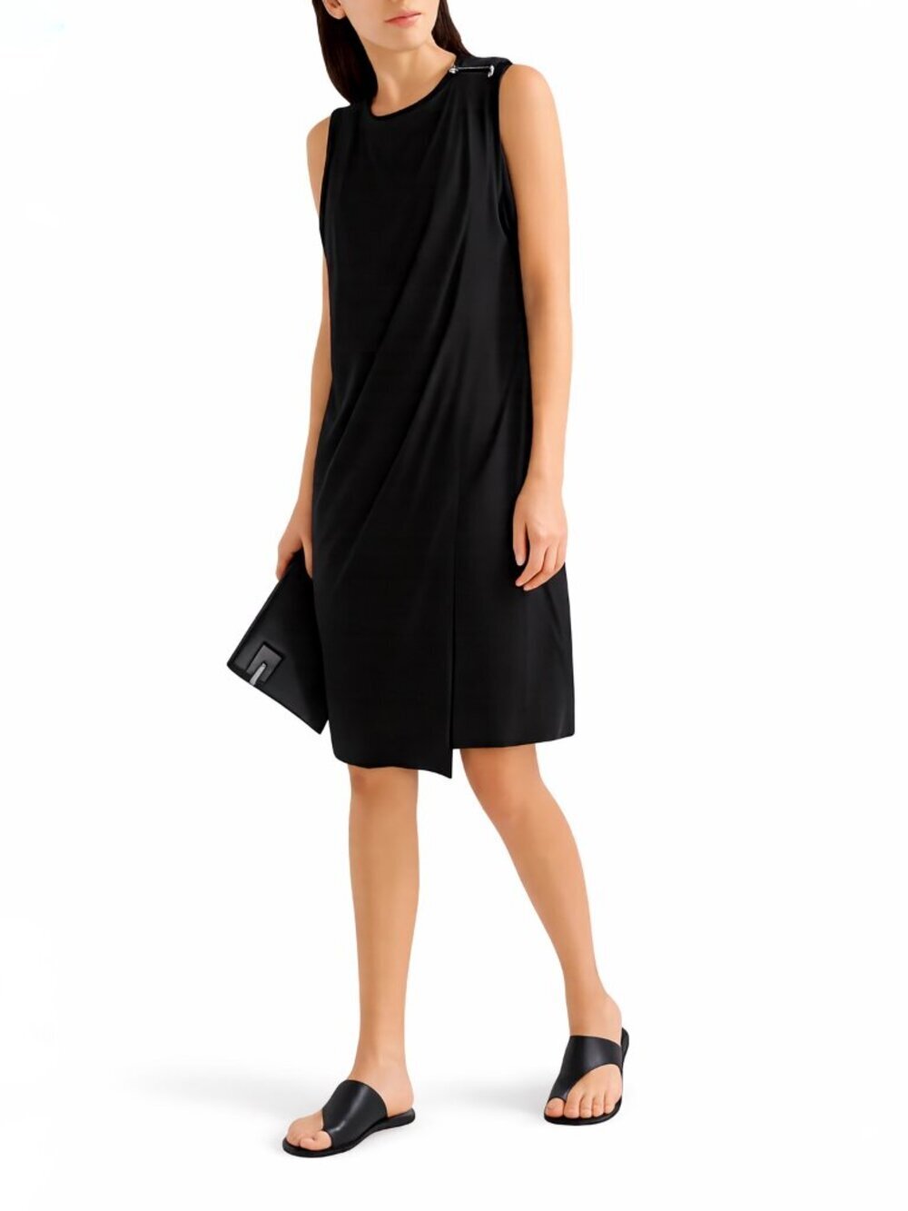 BY MALENE BIRGER Junni Black Draped Jersey Knee Length Shift Dress, Size L